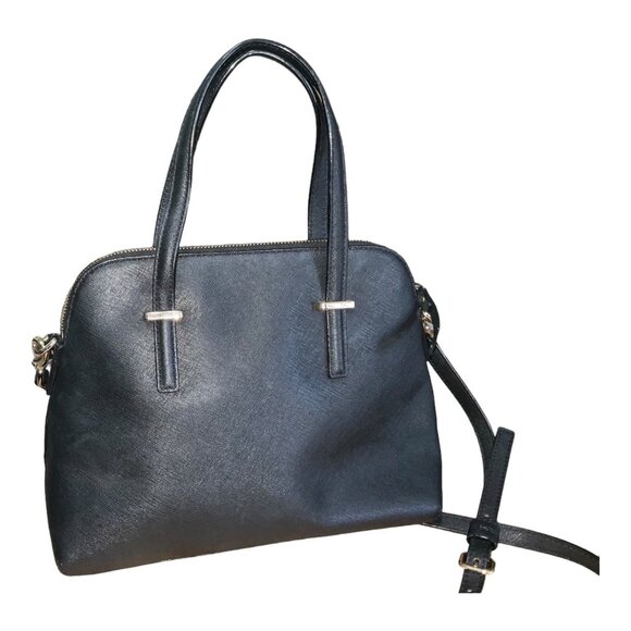 Kate Spade New York Black Leather Satchel Bag With Polka Dot Lining & Adjustable - Picture 3 of 12